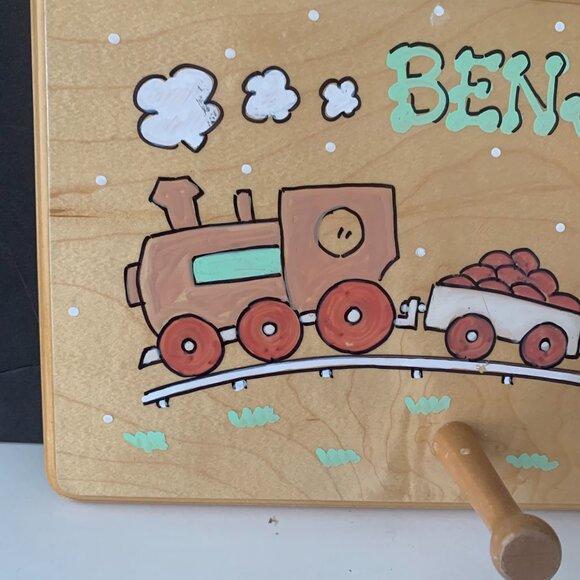 OVER THE RAINBOW BENJAMIN WOODEN COAT RACK HANDCRAFTED HANGER 13.5" BY 8.5" - Picture 3 of 5